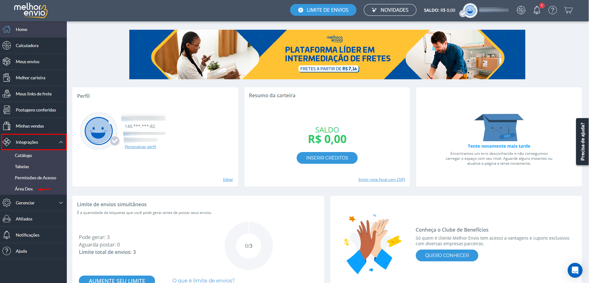 Integração Melhor Envio Base de Conhecimento Notazz